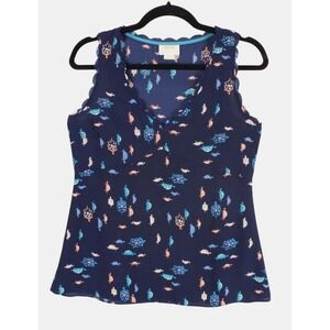 Anthropologie‎ Maeve Blue Turtle Print Sleeveless Blouse Women's Size 0